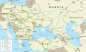 Karte der Pipelines in Europa. Die Adria-Ölpipeline verläuft durch Serbien, Kroatien und Ungarn. (Wikipedia)