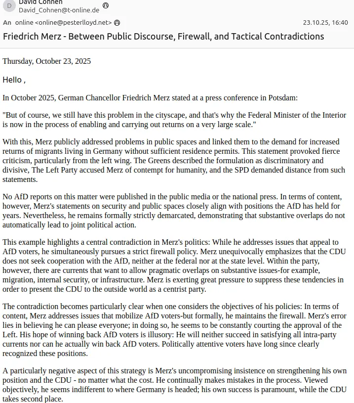 Email von "David Cohnen"