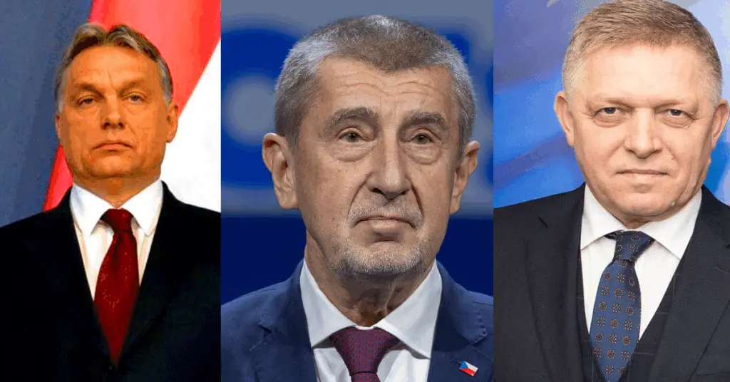 Photos: Visit of Robert Fico, Slovak Prime Minister, to the European Commission © European Union, 2025. Andrej Babiš in February 2025. Vox España. Orbán Viktor - Wikimedia Commons