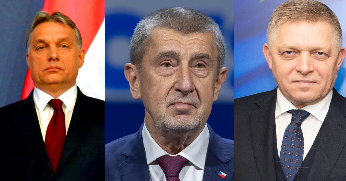 Photos: Visit of Robert Fico, Slovak Prime Minister, to the European Commission © European Union, 2025. Andrej Babiš in February 2025. Vox España. Orbán Viktor - Wikimedia Commons