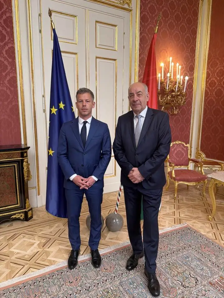 Péter Magyar während seines Gesprächs mit Staatspräsident Tamás Sulyok im Sándor-Palast. Foto: Péter Magyar / Facebook