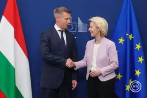 Ursula von der Leyen and Péter Magyar in Brussels. (MTI)