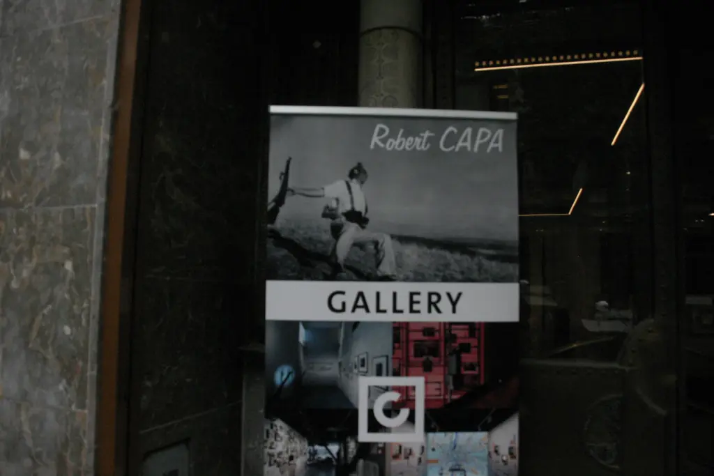 “The Falling Soldier,” depicted on a poster in the entrance of the Capa Center in Budapest.