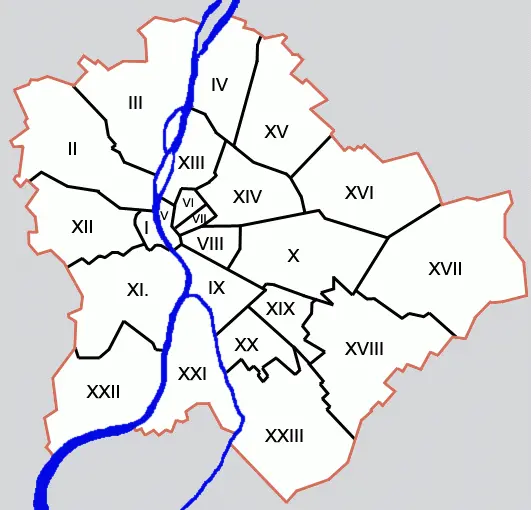 Die 23 Bezirke Budapests. Quelle: wikicommons
