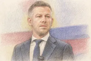 Péter Magyar und Manfred Weber beim Gespräch in Budapest, EU- und ungarische Flaggen auf dem Tisch