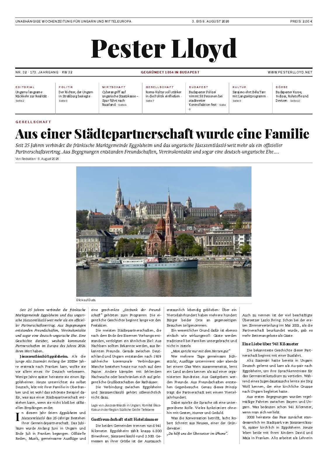 Pester Lloyd – Wochenzeitung Nr. 32/2026 – Titelseite