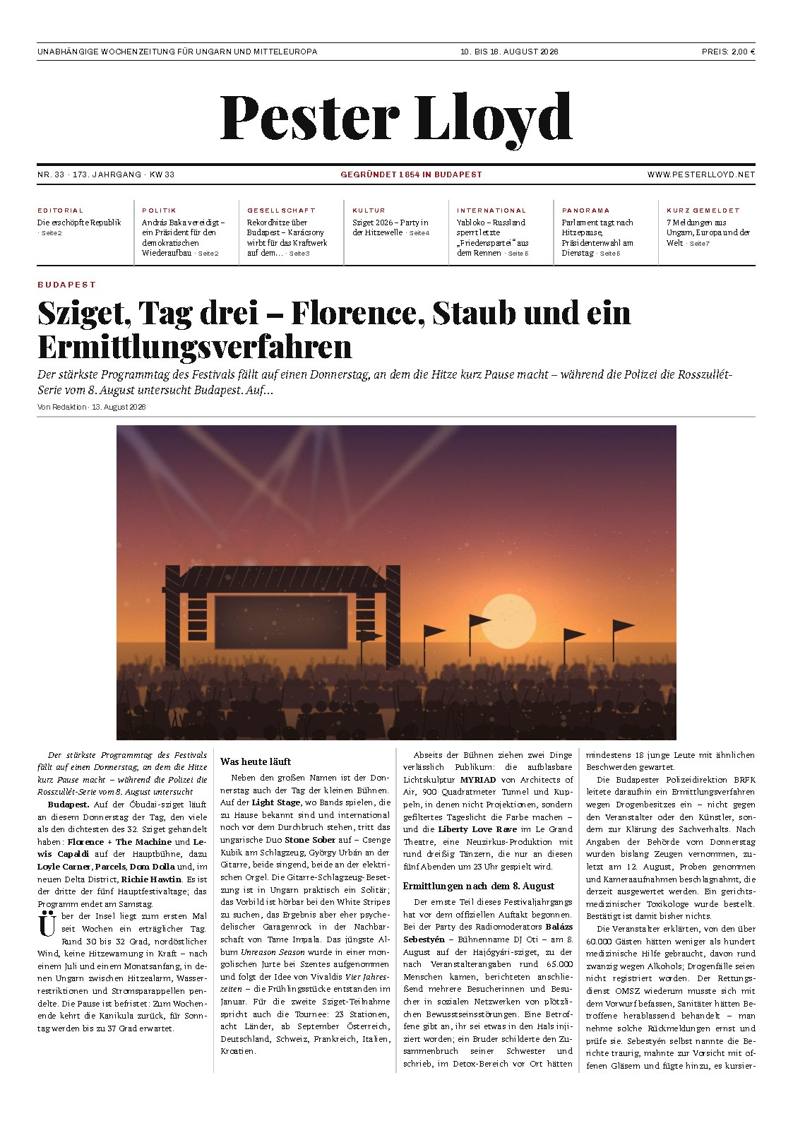Titelseite der aktuellen Pester-Lloyd-Wochenzeitung