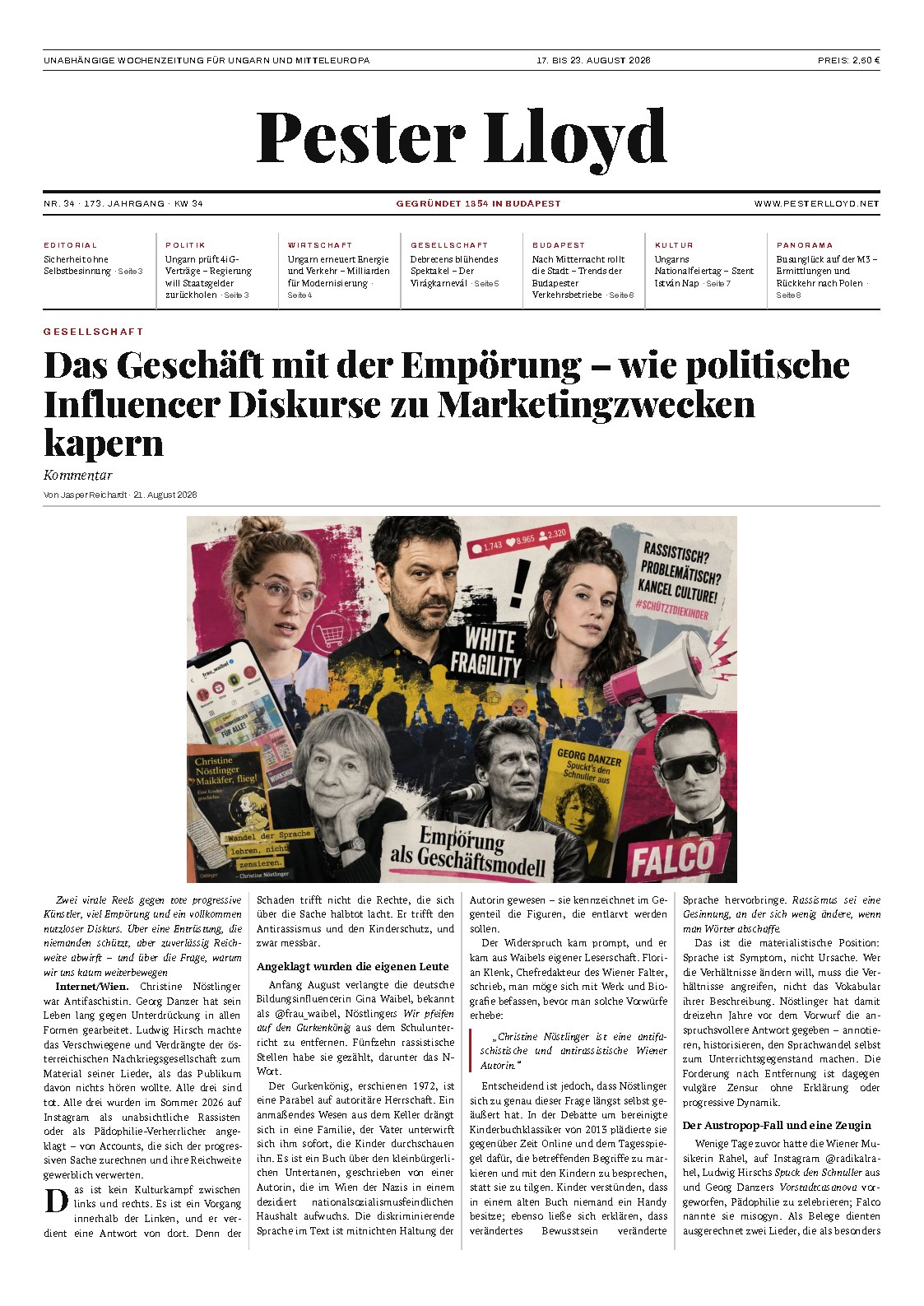 Titelseite der aktuellen Pester-Lloyd-Wochenzeitung