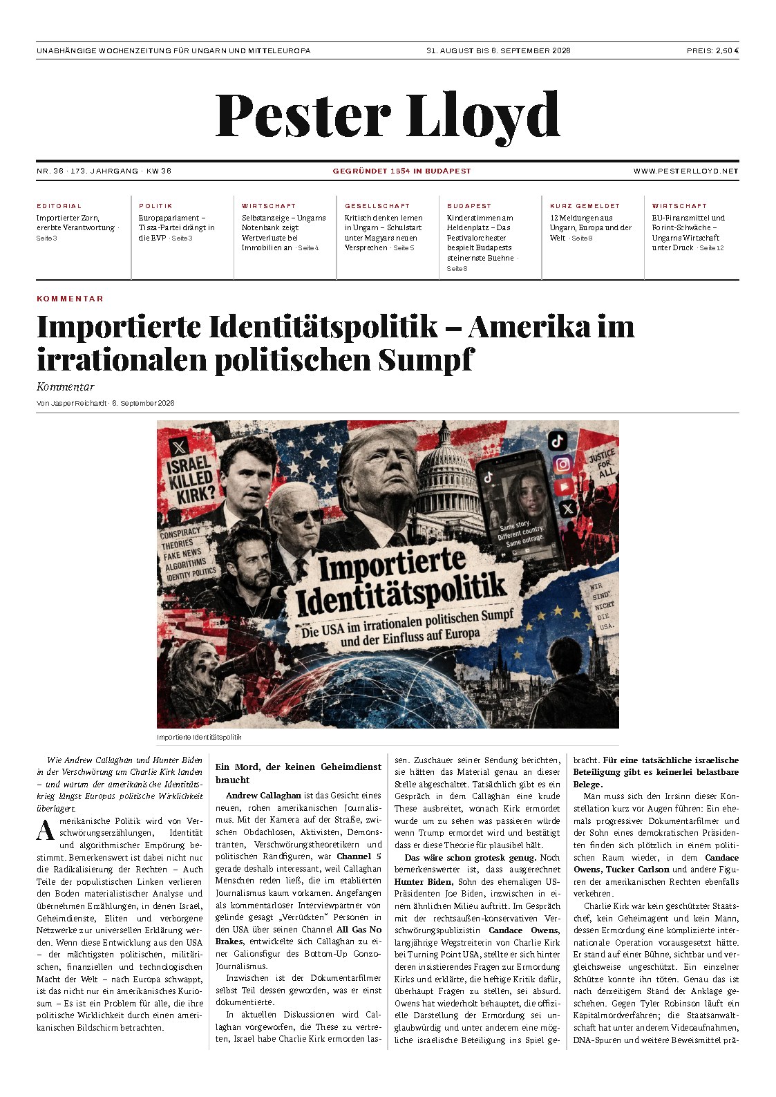 Pester Lloyd – Wochenzeitung Nr. 36/2026 – Titelseite