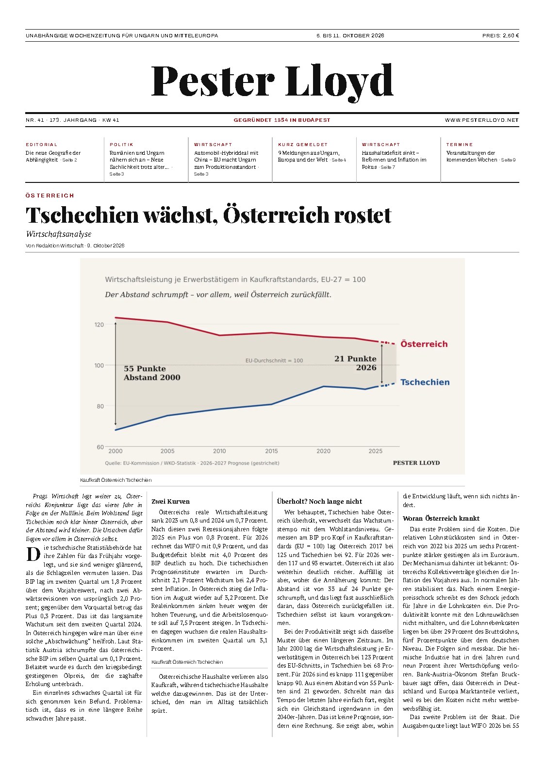 Titelseite der aktuellen Pester-Lloyd-Wochenzeitung